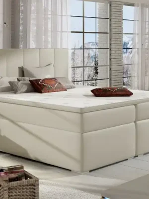 Kontinentální postel Boxspring MARIO béžová ekokůže - Vyberte rozměry 180 x 200 cm Časově Omezené