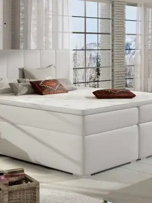 Časově Omezené Kontinentální postel Boxspring MARIO bílá ekokůže - Vyberte rozměry 180 x 200 cm