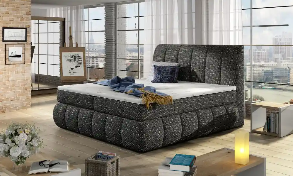 Autentický Kontinentální postel Boxspring RAVIOLI černá melír - Vyberte rozměry 140 x 200 cm
