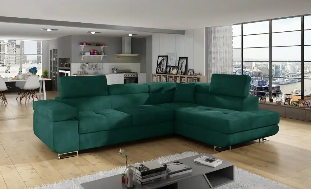 Rozkládací rohová sedačka TONY DELUXE 270×202 cm – více barevných variant - Barva zelená eup279731euv1Umístnění rohu pravý roh Výhodná Nabídka