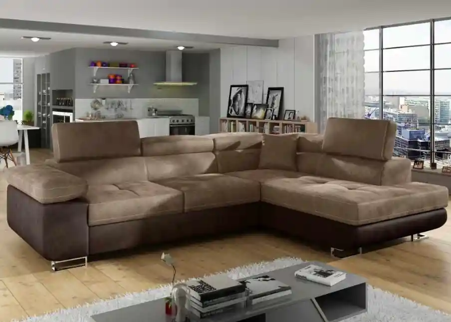 Aktuální Rozkládací rohová sedačka TONY DELUXE 270×202 cm – více barevných variant - Barva béžová / hnědá eup246660euv1Umístnění rohu pravý roh