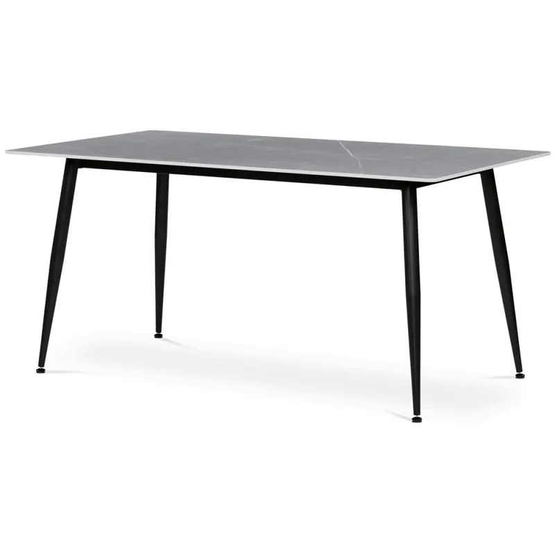Dokud Zásoby Vydrží Stůl jídelní 160x90x76 cm, deska slinutý kámen v imitaci matného mramoru, černé kovové nohy