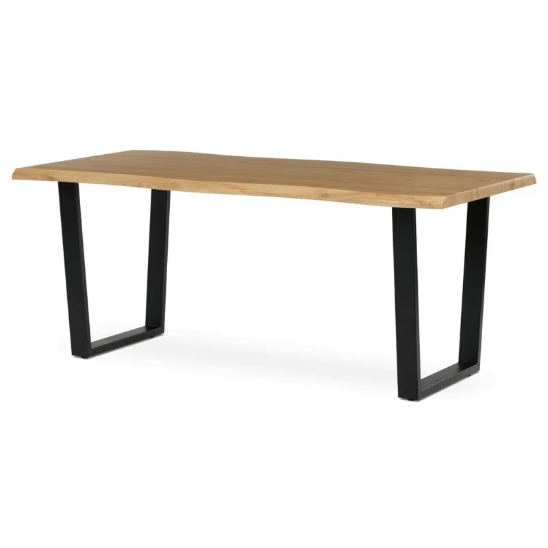 Stůl jídelní, 180x90x75 cm, MDF deska, dekor divoký dub, kovová nohy ve tvaru U, černý matný lak Tovární Cena