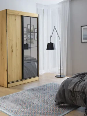 Šatní skříň OSLIN II 120 cm dub artisan + černá Nízká Cena