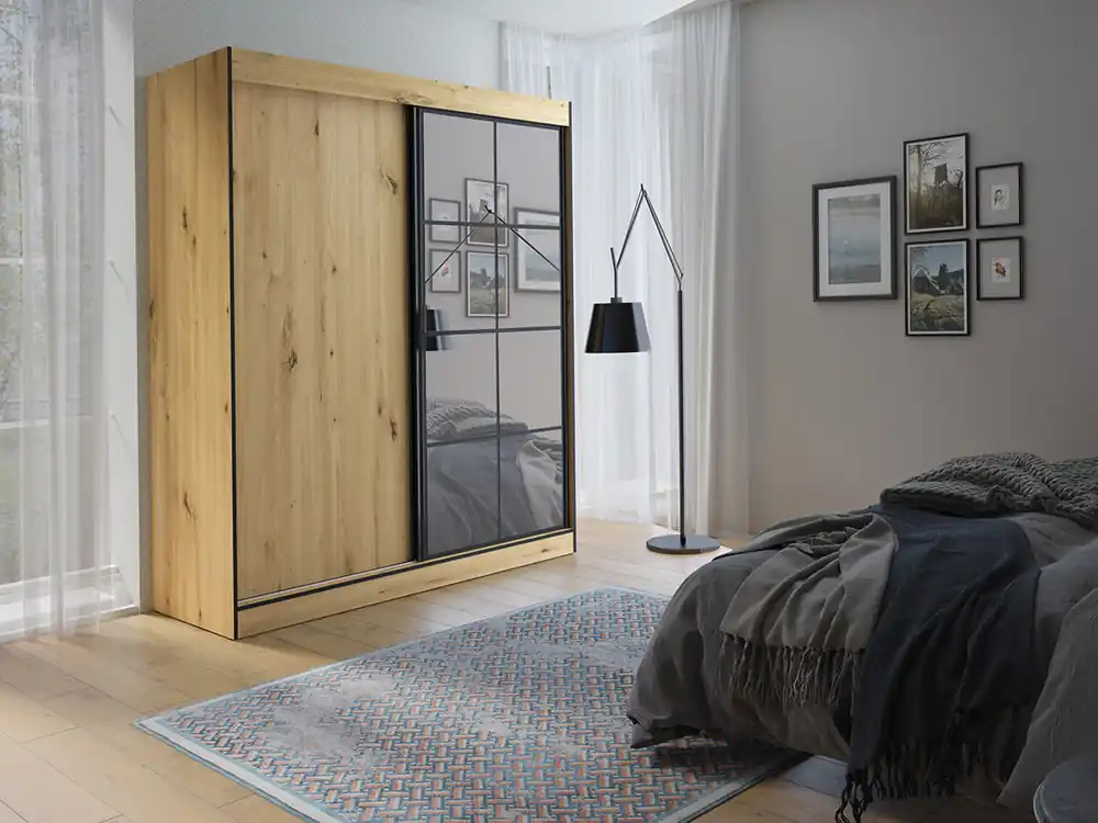 Šatní skříň OSLIN II 180 cm dub artisan + černá Horká Nabídka