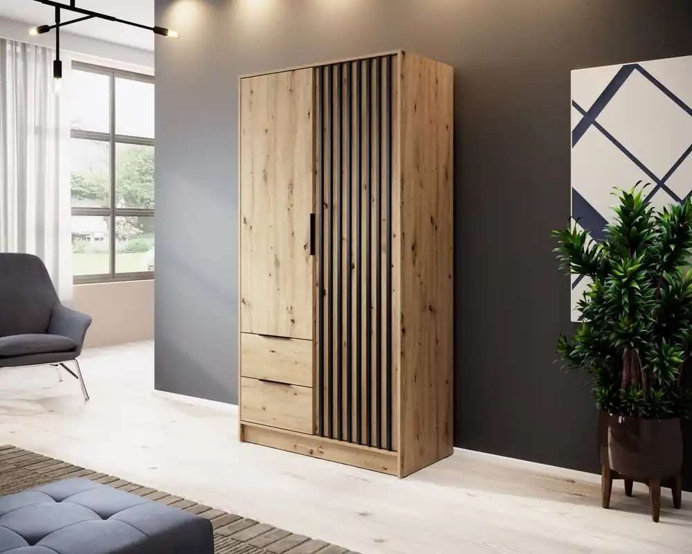 Šatní skříň NELLY 2D bez zrcadla dub artisan + černá Must-Have