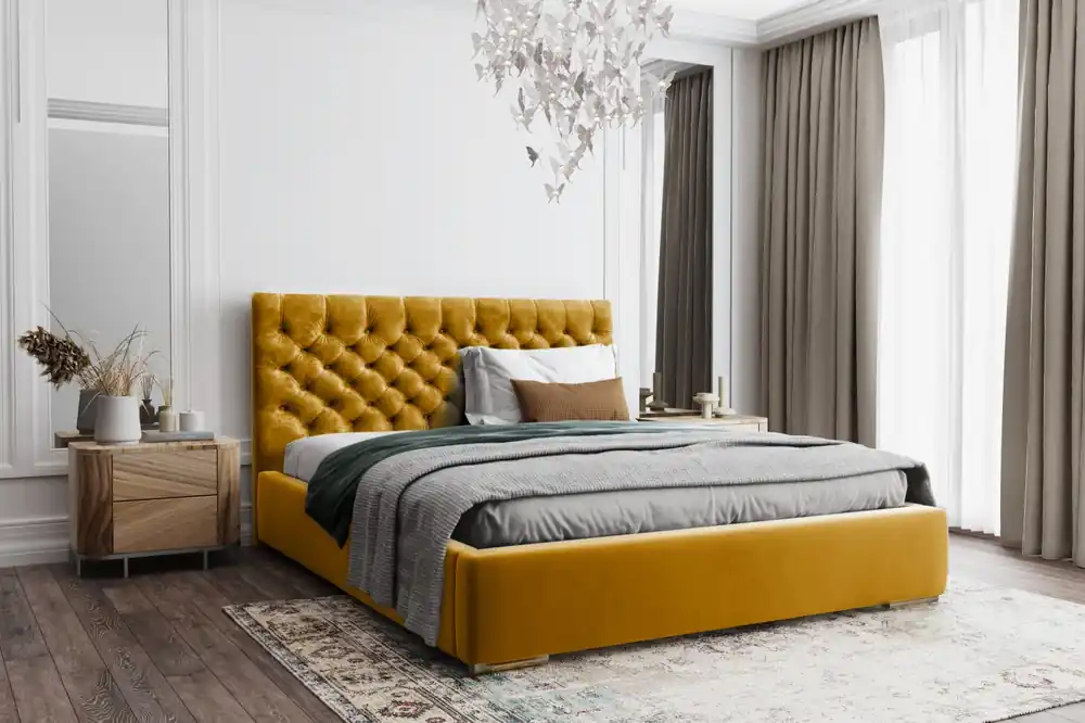 Tovární Cena Postel MODEL 03 160x200 hořčicová - MAGIC VELVET 2288