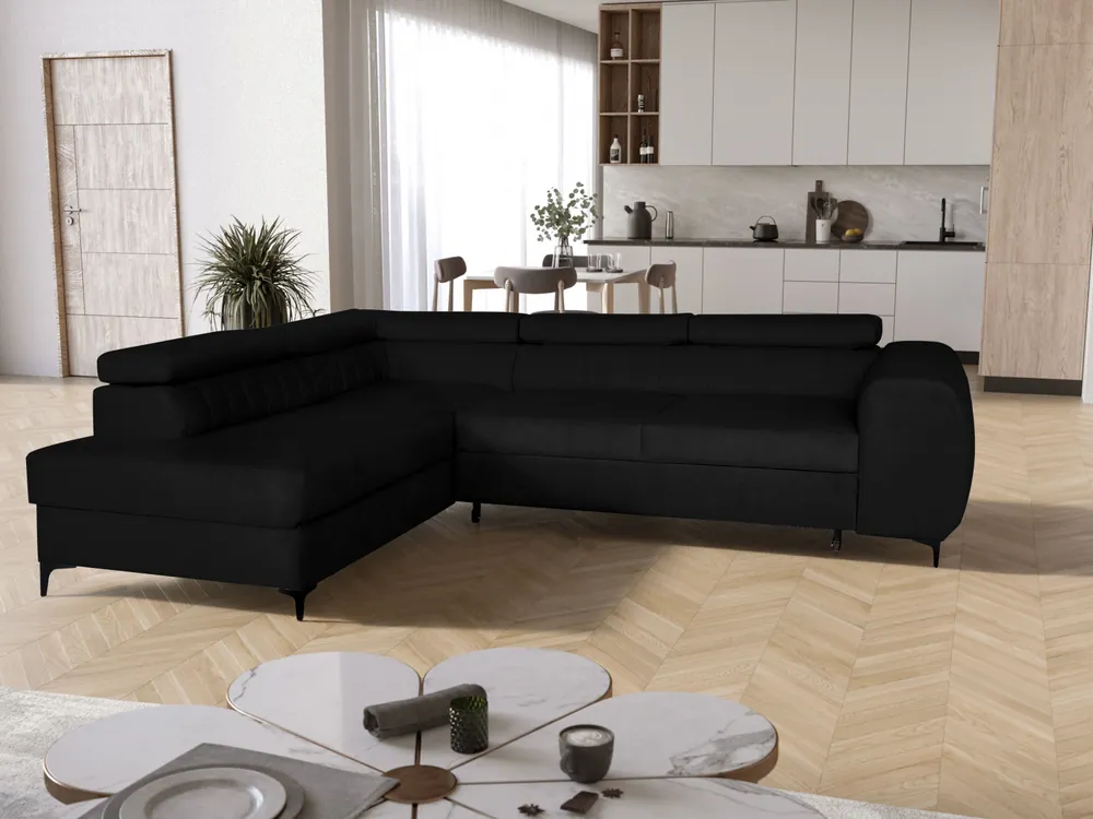 Finální Výprodej Rohová rozkládací sedačka SEVIL černá - DREAM VELVET 202.12