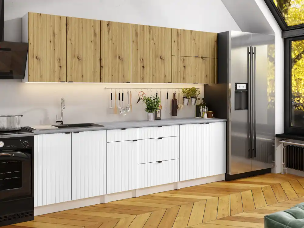 Cenově Výhodný Kuchyňská linka PEREA 260 cm Dub artisan + bílá