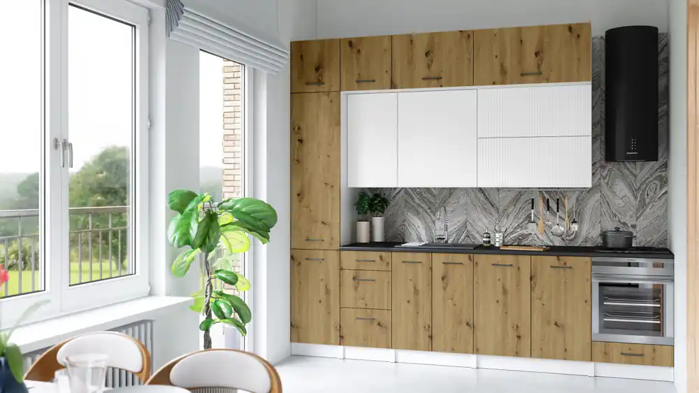 Horká Nabídka Kuchyňská linka DAFNI 280 cm Bílá + dub artisan
