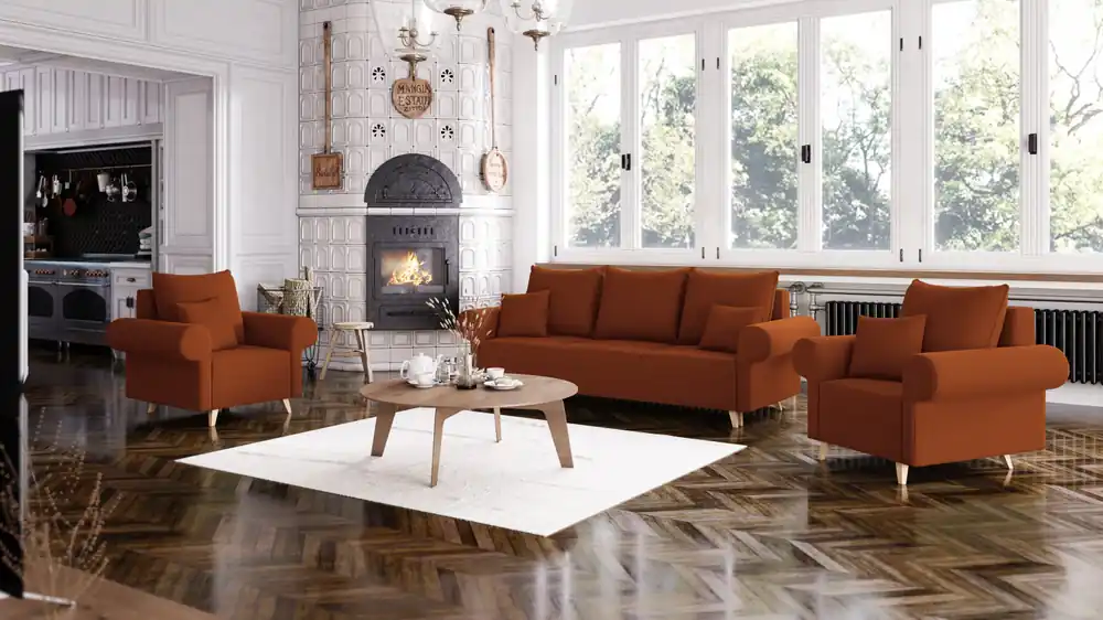 Super Cena Sedací souprava ESTELA 3+1+1 oranžová - CORD 205.11