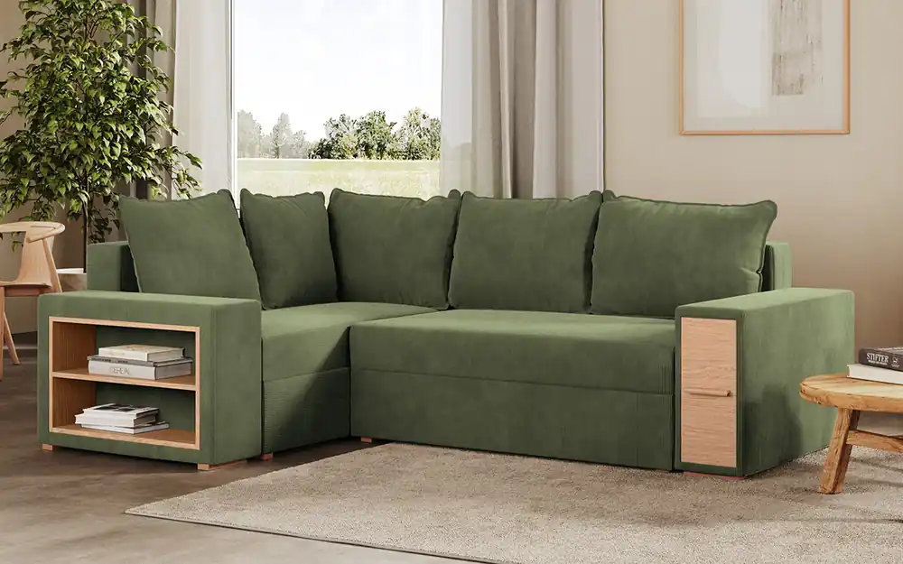 Rohová rozkládací sedačka AVILA zelená - CORD 205.19 Sleva