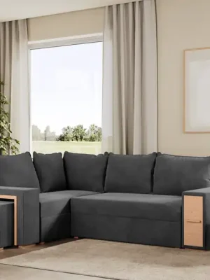 Rychlé Dodání Rohová rozkládací sedačka MAROLA světlešedá - CORD 205.06