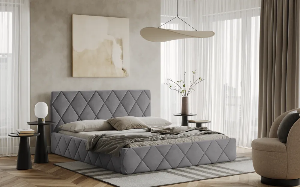 Zlevněný Postel LUKA 140x200 světlešedá s úložným prostorem