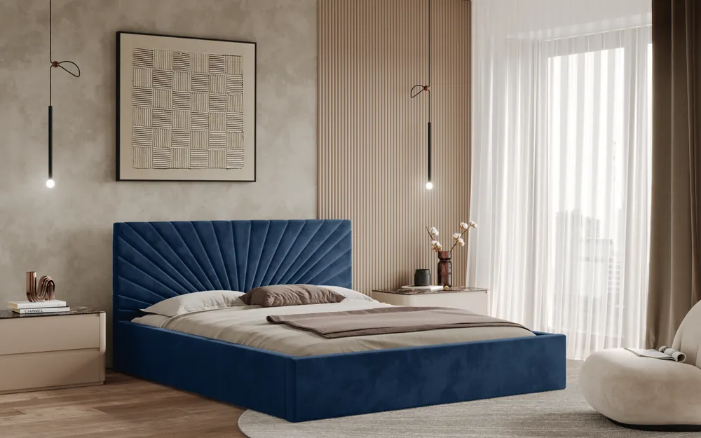 Sleva Postel BACOLI 160x200 modrá s úložným prostorem