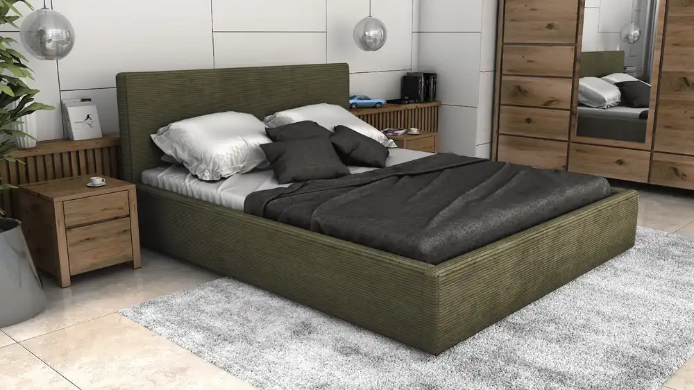 Postel LINCOLN 160x200 olivová s úložným prostorem - manšestr - LINCOLN 37 Levný