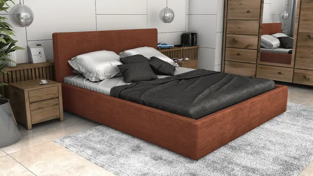 Postel LINCOLN 160x200 rudá s úložným prostorem - manšestr - LINCOLN 52 Sleva