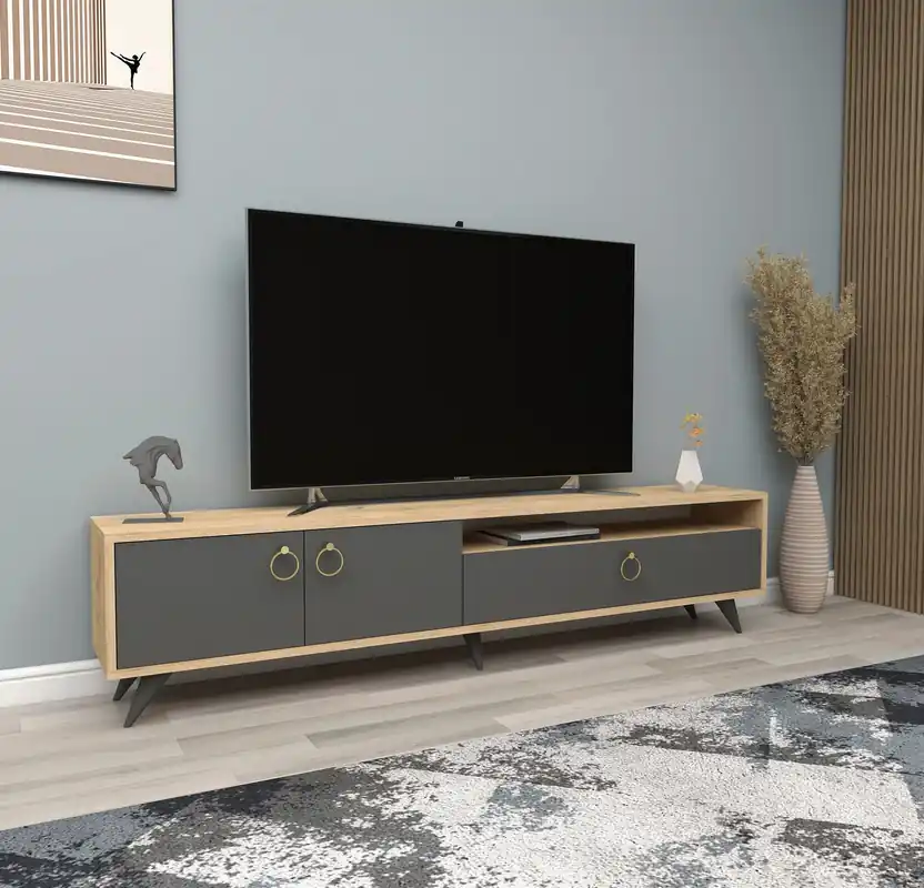 Akční Nabídka SVELVIK TV stolek na nožičkách, dub / antracit