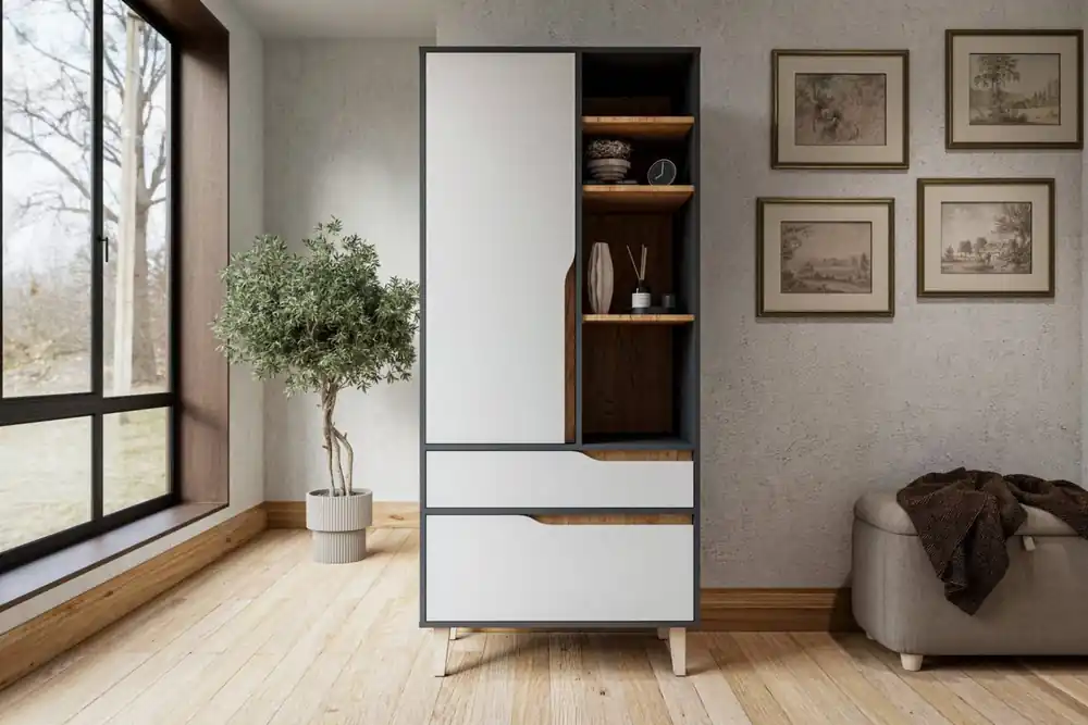 Omezená Nabídka Šatní skříň WOOD I 80 cm antracit/bílá/dub kraft zlatý