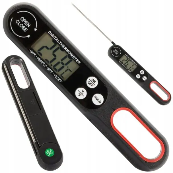 Akce Digitální LCD kuchyňský teploměr, do 300°C, černý