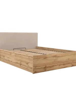Postel s čalouněným čelem Tetrix 140 cm, úložný prostor a rošt, dub wotan/béžová Koupit Online