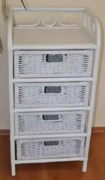 Ratanová komoda 4 zásuvky - bílá Tovární Cena