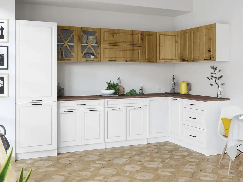 Rohová kuchyňská linka Simea artisan/bílá MAT Výhodná Nabídka
