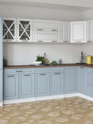 Rohová kuchyňská linka Simea bílá/denim MAT Horká Nabídka